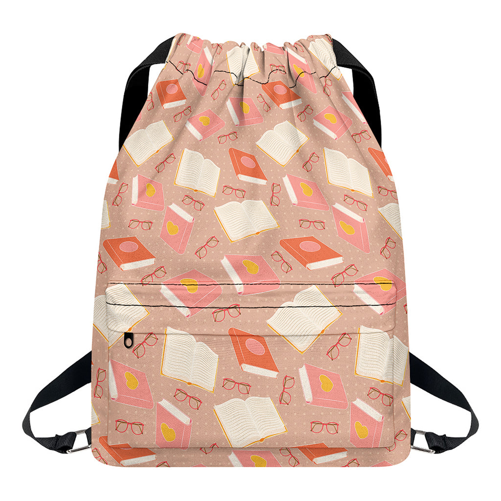 Reading Books And Glasses Pattern Print Drawstring Backpack