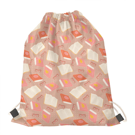 Reading Books And Glasses Pattern Print Drawstring Bag