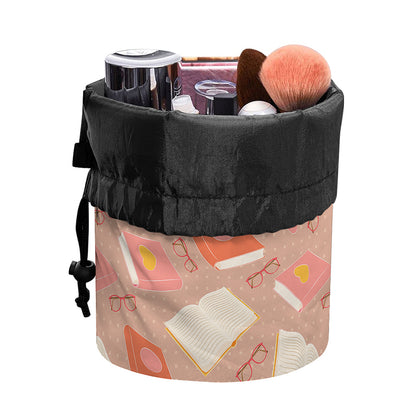 Reading Books And Glasses Pattern Print Drawstring Makeup Bag