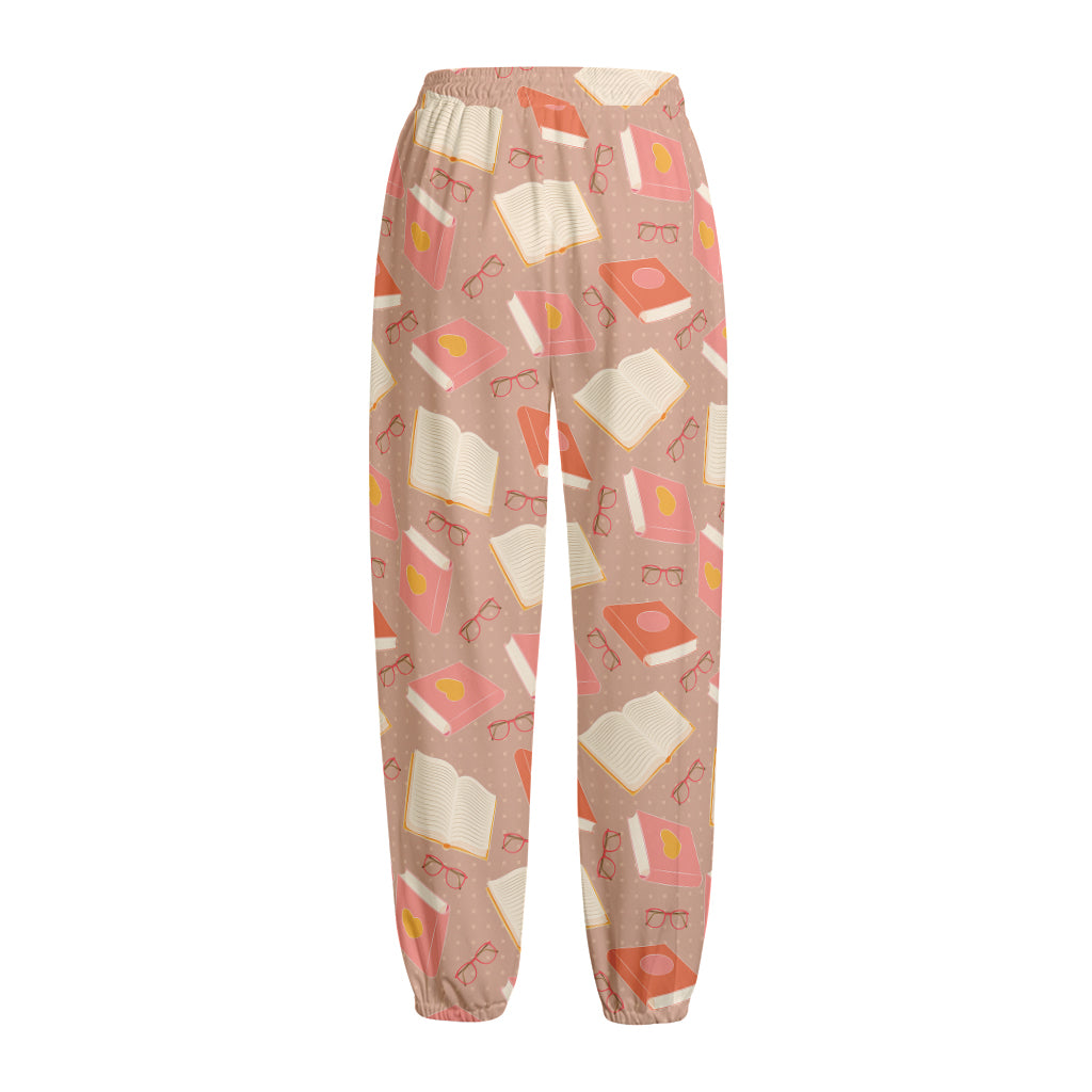 Reading Books And Glasses Pattern Print Fleece Lined Knit Pants