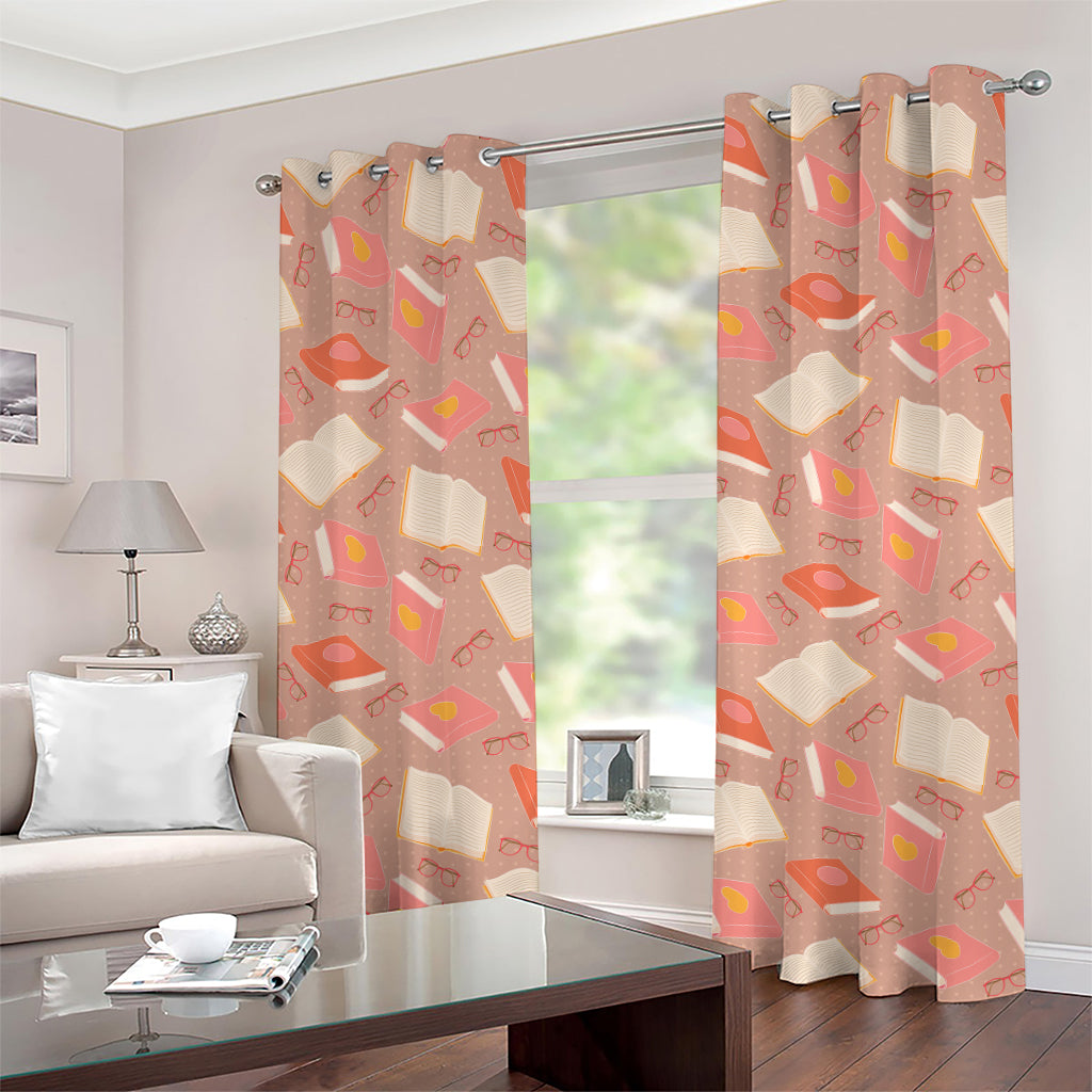 Reading Books And Glasses Pattern Print Grommet Curtains