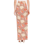 Reading Books And Glasses Pattern Print High Slit Maxi Skirt