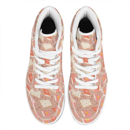 Reading Books And Glasses Pattern Print High Top Leather Sneakers