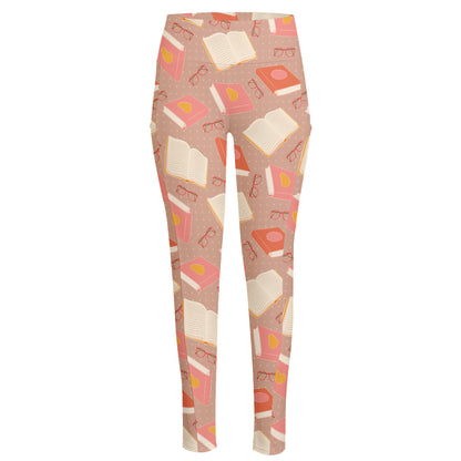 Reading Books And Glasses Pattern Print High-Waisted Pocket Leggings