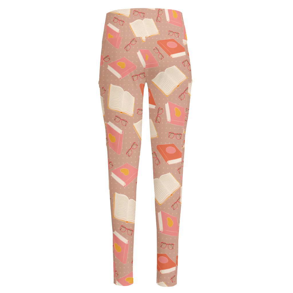 Reading Books And Glasses Pattern Print High-Waisted Pocket Leggings