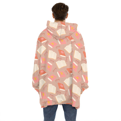 Reading Books And Glasses Pattern Print Hoodie Blanket