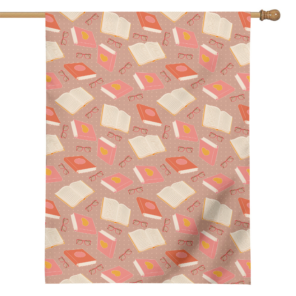 Reading Books And Glasses Pattern Print House Flag