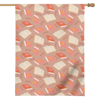 Reading Books And Glasses Pattern Print House Flag