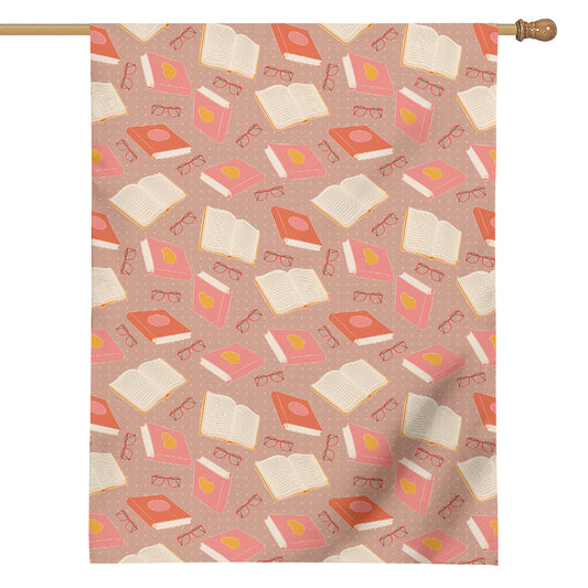 Reading Books And Glasses Pattern Print House Flag