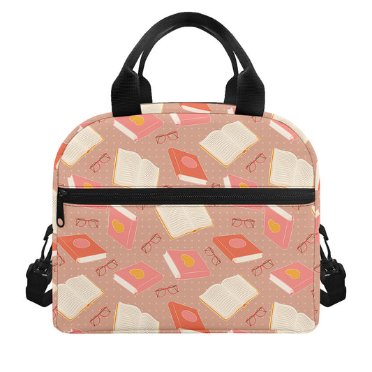 Reading Books And Glasses Pattern Print Insulated Lunch Bag