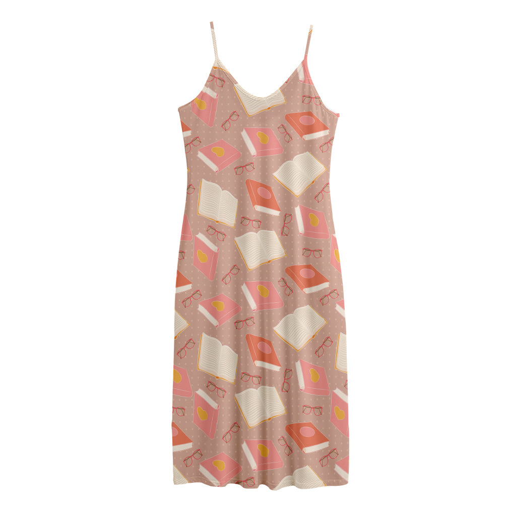 Reading Books And Glasses Pattern Print Jersey Midi Cami Dress