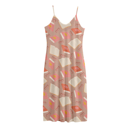 Reading Books And Glasses Pattern Print Jersey Midi Cami Dress