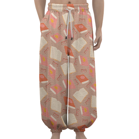 Reading Books And Glasses Pattern Print Lantern Pants