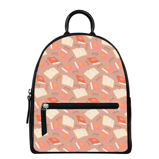 Reading Books And Glasses Pattern Print Leather Backpack