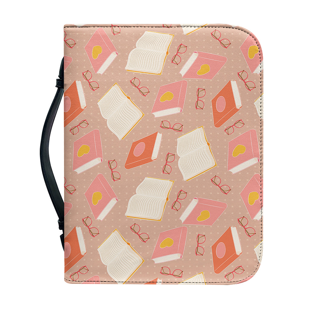 Reading Books And Glasses Pattern Print Leather Bible Cover