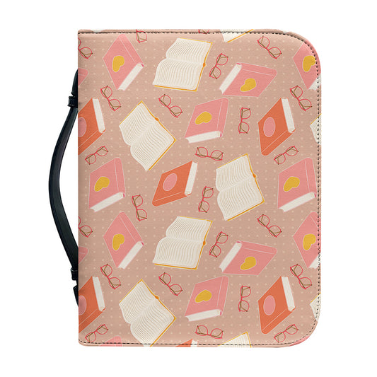 Reading Books And Glasses Pattern Print Leather Bible Cover