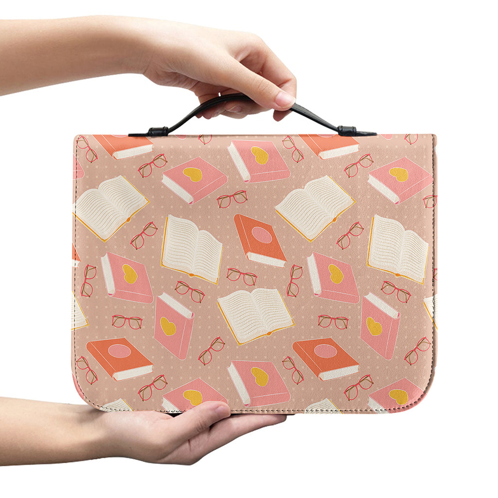Reading Books And Glasses Pattern Print Leather Bible Cover
