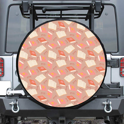 Reading Books And Glasses Pattern Print Leather Spare Tire Cover