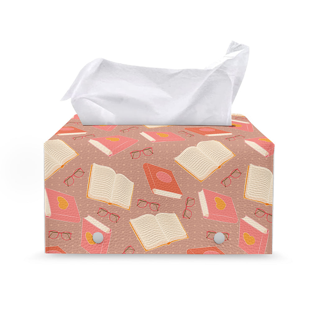 Reading Books And Glasses Pattern Print Leather Tissue Box Cover