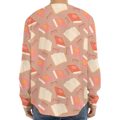 Reading Books And Glasses Pattern Print Long Sleeve Baseball Jersey
