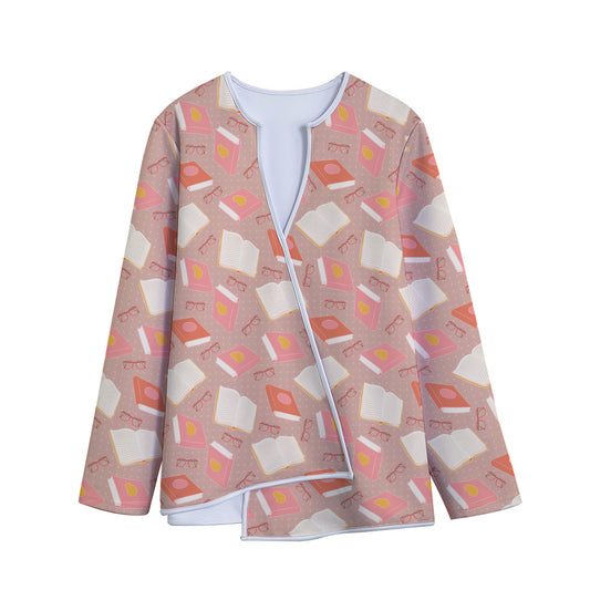 Reading Books And Glasses Pattern Print Long Sleeve Short Coat
