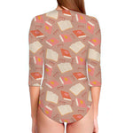 Reading Books And Glasses Pattern Print Long Sleeve Swimsuit