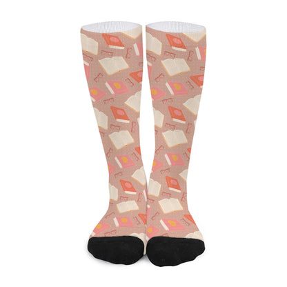 Reading Books And Glasses Pattern Print Long Socks