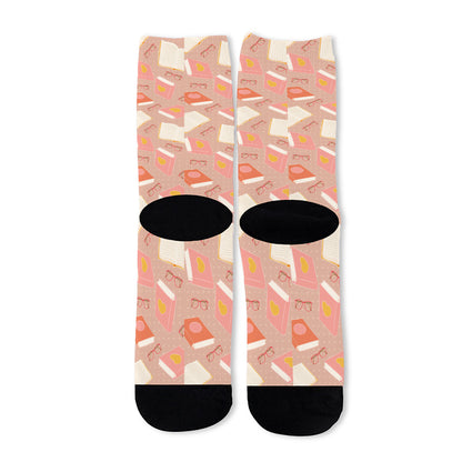 Reading Books And Glasses Pattern Print Long Socks