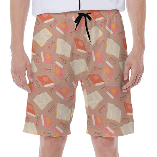 Reading Books And Glasses Pattern Print Men's Beach Shorts