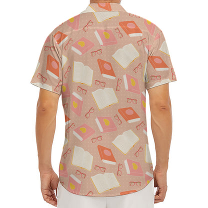 Reading Books And Glasses Pattern Print Men's Deep V-Neck Shirt