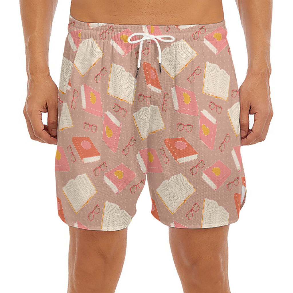 Reading Books And Glasses Pattern Print Men's Split Running Shorts