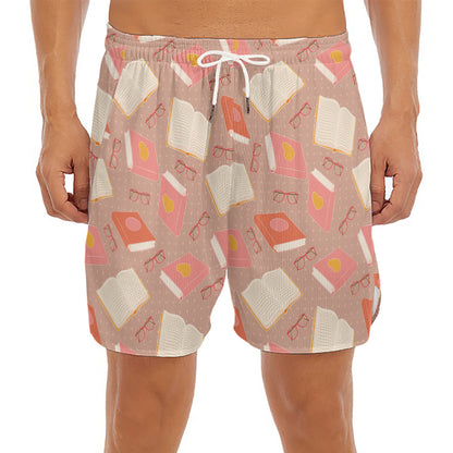 Reading Books And Glasses Pattern Print Men's Split Running Shorts