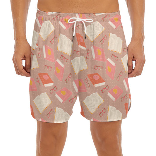 Reading Books And Glasses Pattern Print Men's Split Running Shorts