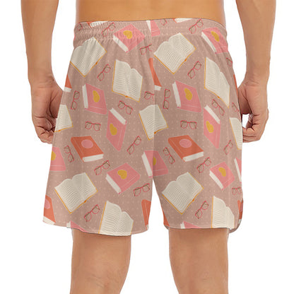 Reading Books And Glasses Pattern Print Men's Split Running Shorts