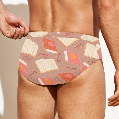 Reading Books And Glasses Pattern Print Men's Swim Briefs