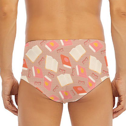 Reading Books And Glasses Pattern Print Men's Triangle Swim Briefs