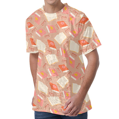 Reading Books And Glasses Pattern Print Men's Velvet T-Shirt