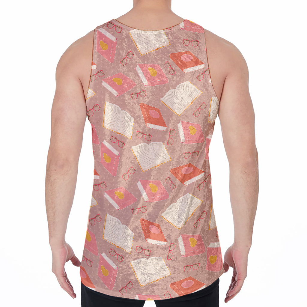Reading Books And Glasses Pattern Print Men's Velvet Tank Top