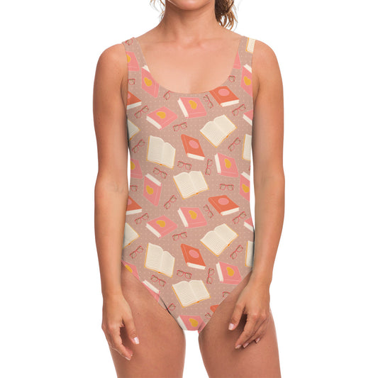 Reading Books And Glasses Pattern Print One Piece Swimsuit