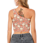 Reading Books And Glasses Pattern Print One Shoulder Crop Top
