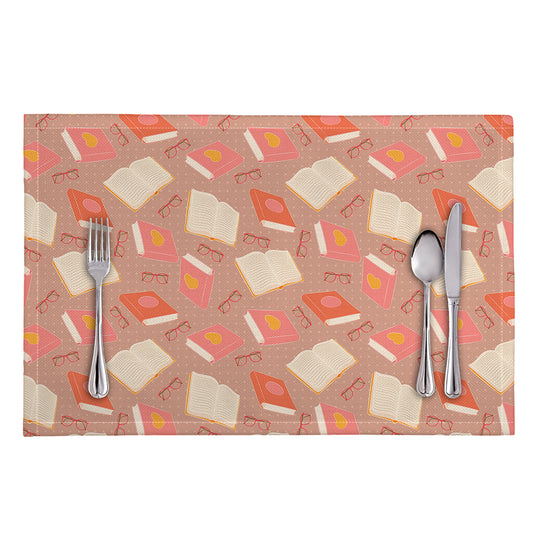 Reading Books And Glasses Pattern Print Placemat