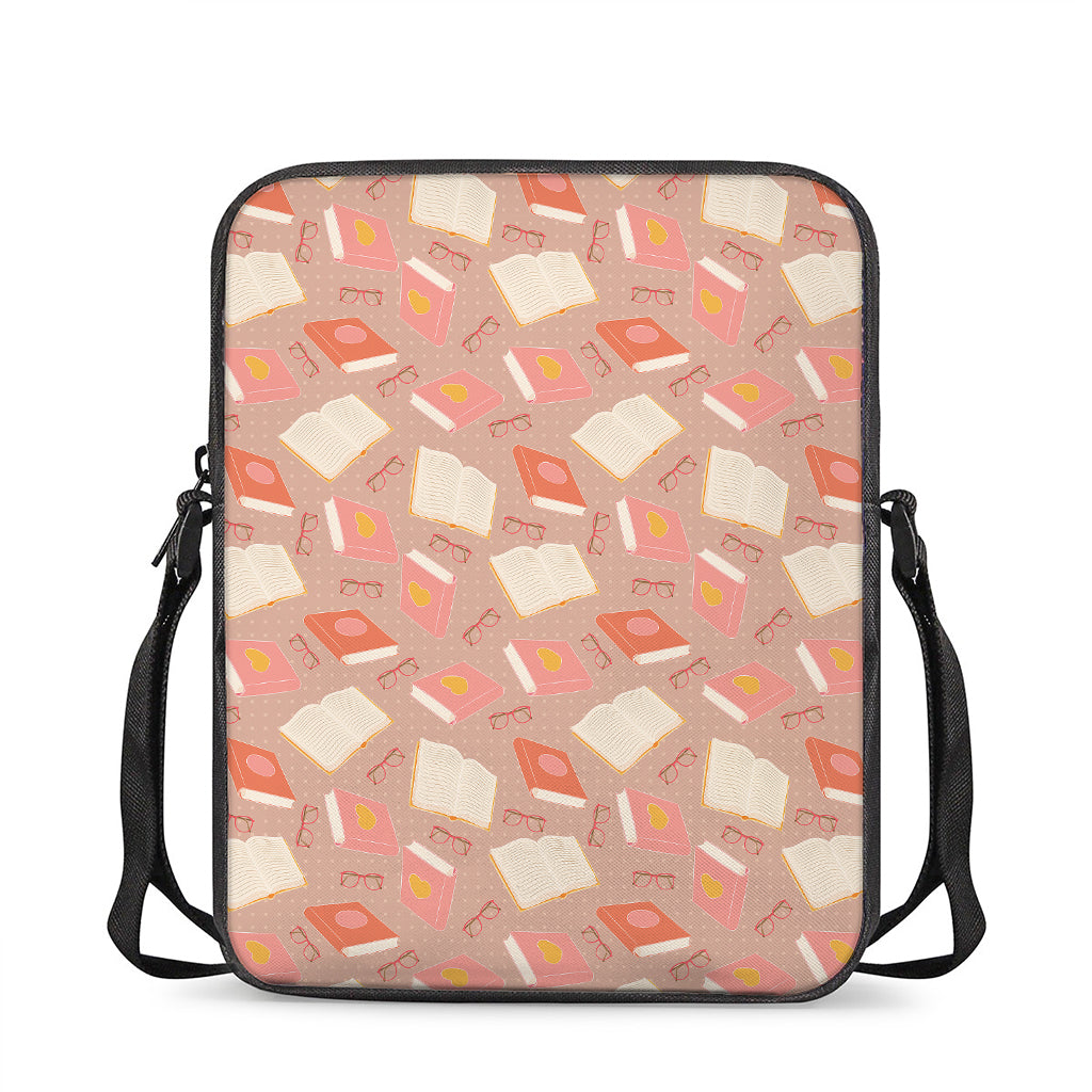 Reading Books And Glasses Pattern Print Rectangular Crossbody Bag