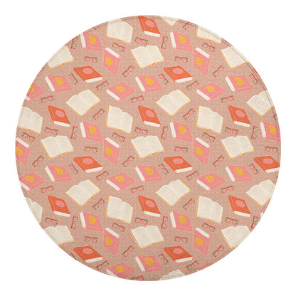 Reading Books And Glasses Pattern Print Round Blanket