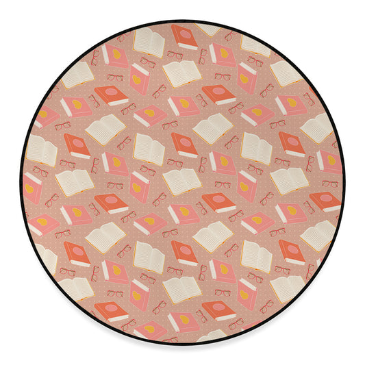 Reading Books And Glasses Pattern Print Round Floor Mat