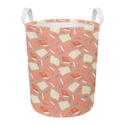 Reading Books And Glasses Pattern Print Round Laundry Basket