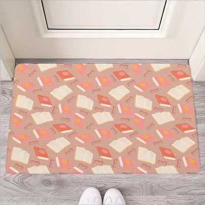 Reading Books And Glasses Pattern Print Rubber Doormat