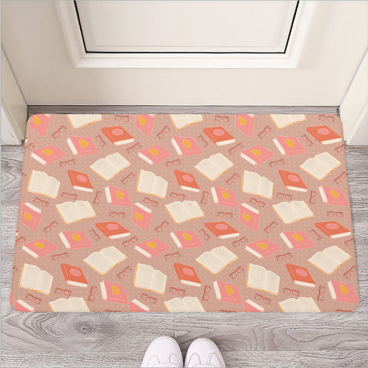 Reading Books And Glasses Pattern Print Rubber Doormat