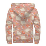 Reading Books And Glasses Pattern Print Sherpa Lined Zip Up Hoodie