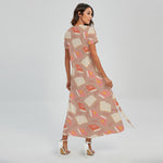 Reading Books And Glasses Pattern Print Short Sleeve Maxi Dress