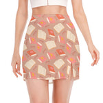 Reading Books And Glasses Pattern Print Side Slit Mini Skirt